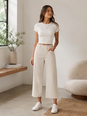 NWT Universal Thread Women High Rise Sailor Wide Leg Ankle Jeans Beige Size 14