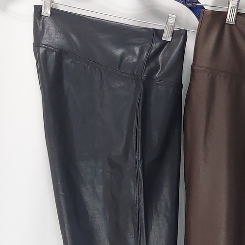 Leggings de cuero sintético 2XL 20 veganos 2 pares negros marrones brillantes tiro alto ajustados NUEVO - Imagen 3 de 12
