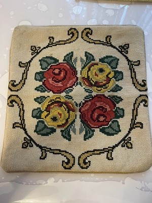 Vintage Nadelspitze/Gobelin Halbkreuz Kissenbezug 37x35cm (59)