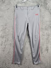 Under Armour Youth Relaxed Baseball Pants Grey Red Piping YXL Loose