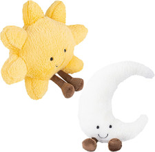 Sun and Moon Plush, Smiling Fun Filled Sun Pillow, 12" Moon and Sunshine Animal