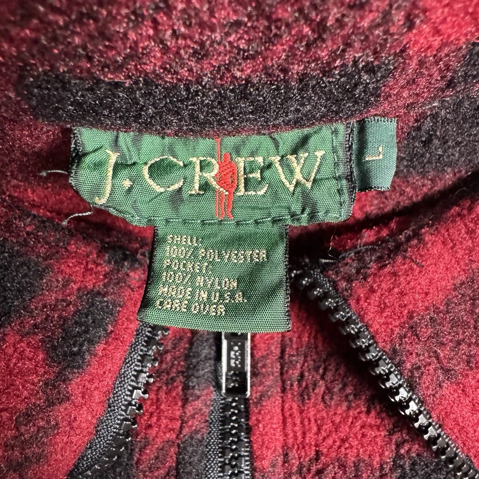 VTG J Crew Fleece Sweater Men’s L Oarsman 1/4 Zip Pullover Jacket Red Plaid USA - Image 2 of 4