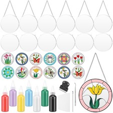 47 Pcs Stained Glass Painting Starter Kit Suncatcher Craft DIY Window Paint A...