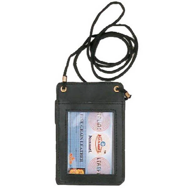 Black Leather ID Badge Card Holder Wallet Neck Strap Travel Work Lanyard - Image 4 of 4