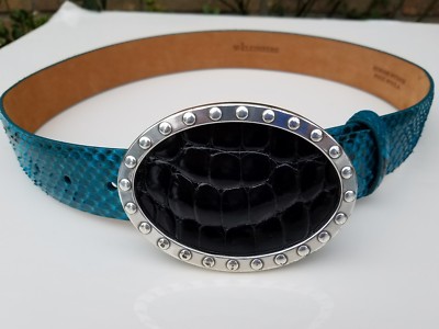 $338 W Kleinberg Genuine Python blue Black Wide Belt Size S  display picture 3