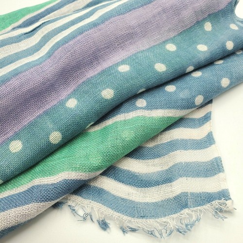 New Dot and Stripe Scarf Chambray Blue, mint green and Lavender 70''x 26" - Picture 4 of 6