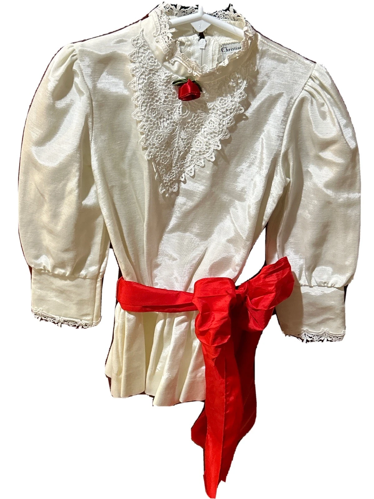 Robe courte/haut ivoire Christian Dior Jeunesse fille taille 4 rouge ceinture dentelle vacances
