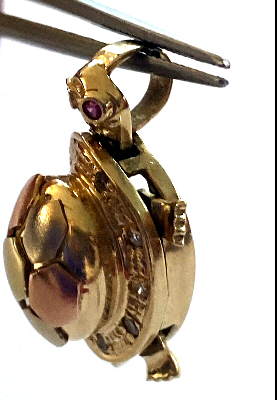 14K Multi Tone Solid Gold Turtle Ruby Eye 10 Diam… - image 4