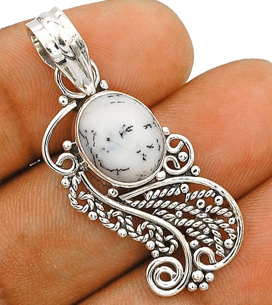 Natural Winter Dendrite Opal 925 Solid Sterling Silver Pendant Jewelry