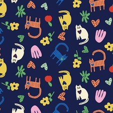 Feline Drive Fabric SUMMER BURST Cat Party Navy - Fat Quarter 18"x22" FQ