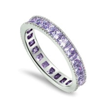 Stackable Eternity Amethyst CZ Fashion Ring .925 Sterling Silver Band Sizes 4-10