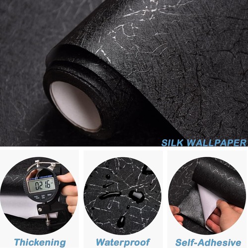 Waterproof Black Silk Wallpaper - Perfect for Bedrooms & Bathrooms 15.7" x 118" - Picture 5 of 10