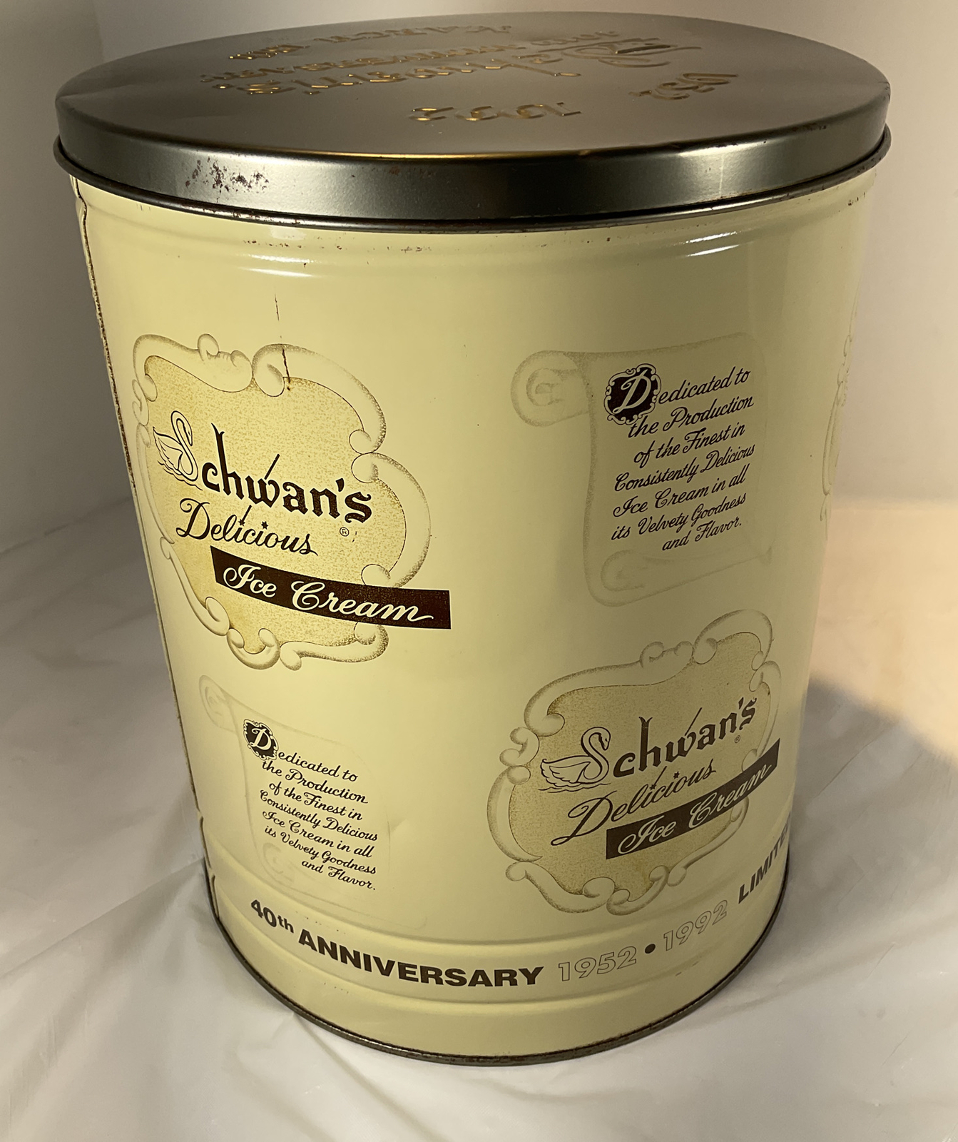 Vintage SCHWAN'S Ice Cream 40th Anniversary 2.5 Gallon Tin Can