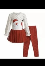 Youngland Girl  s Santa Holiday Christmas Red/White Tutu Dress  Leggings. Sz 4