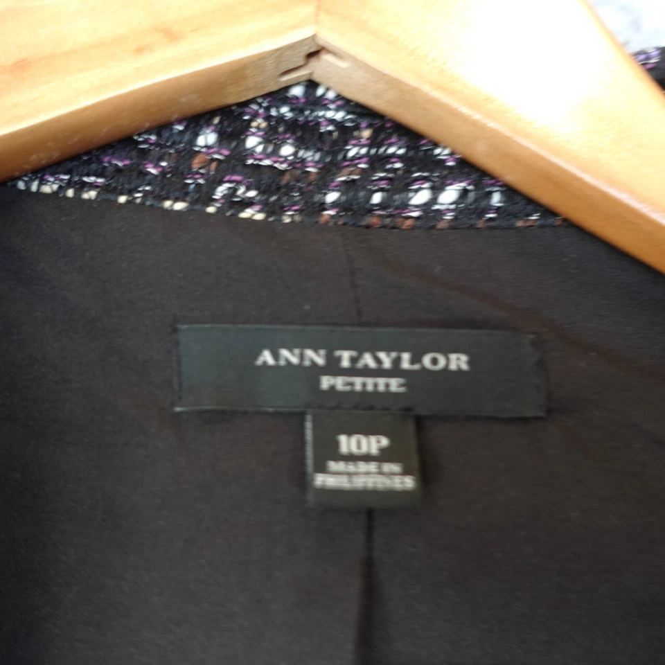 Ann Taylor Tweed Blazer Women 10 P Black Melange Peplum Suit Jacket Career Party - Image 3 of 4