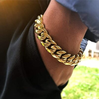 Mens 14mm 14k Gold Plated Miami Cuban Link Bracelet Heavy