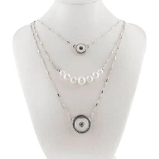 Snap Jewelry Triple Necklace Pearl Layered fits 12mm & 18-20mm Ginger Charms NEW