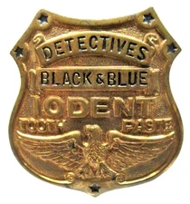 1932 DETECTIVES BLACK & BLUE Badge radio show premium IODENT TOOTH PASTE *