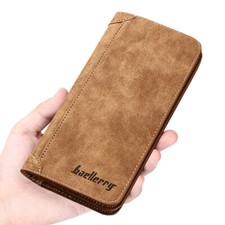 Men's Leather Long Wallet Bifold ID Card Holder Checkbook Clutch Purse Handbag