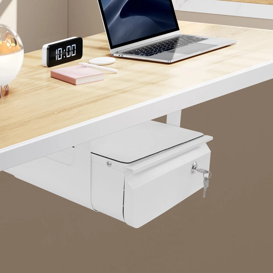 Выдвижной выдвижной ящик под стол запираемый выдвижной ящик для хранения белый с замком 13 дюймов - Изображение 2 из 4