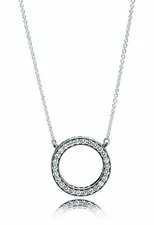 New Authentic SIlver Hearts of Pandora Pendant Necklace 590514CZ -45cm/17 /POUCH