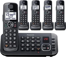 Panasonic Expandable Cordless Phone System Answering Machine 5 Handsets Black
