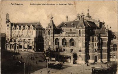 Old postcard AK AMSTERDAM Leidsche Stadsshouwburg and American Hotel NETHERLANDS (624530)