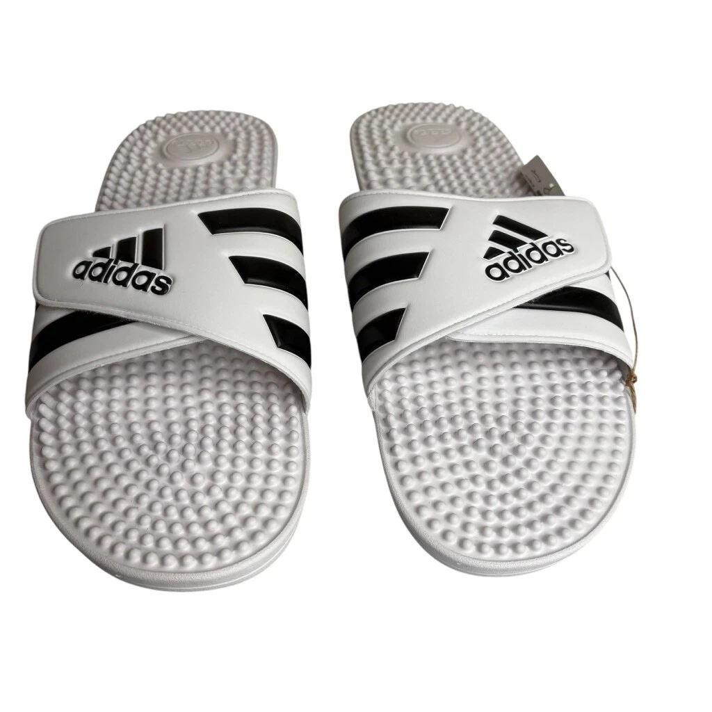 Adidas Adissage Uomo Tg 17 Bianco Nero Logo Slide Nuove con scatola