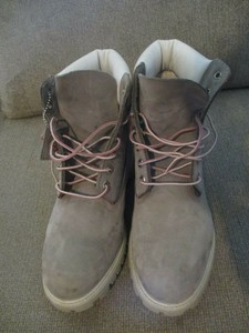 grey and pink timberlands