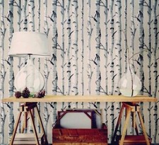 Wallpops Country Chic Birch Tree Peel and Stick Black Gray White NU Wallpaper
