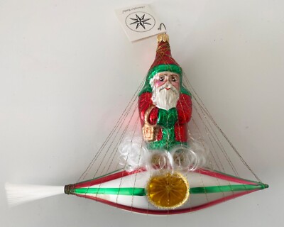 CHRISTOPHER RADKO RARE ''SANTA IN SPACE'' RED/GREEN ROCKET SPACE SHIP, RETIRED