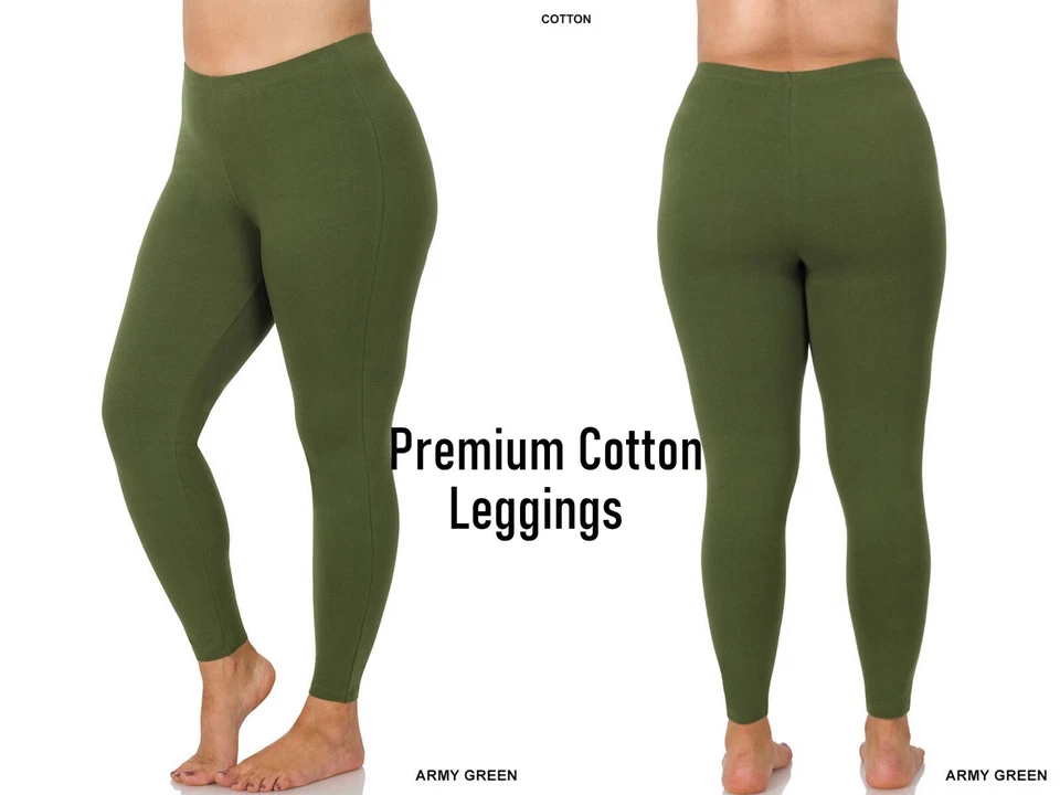 1X 2X 3X Athletic Fabric Wide Waist / Premium Cotton Long Yoga Leggings Pockets - Image 3 of 4