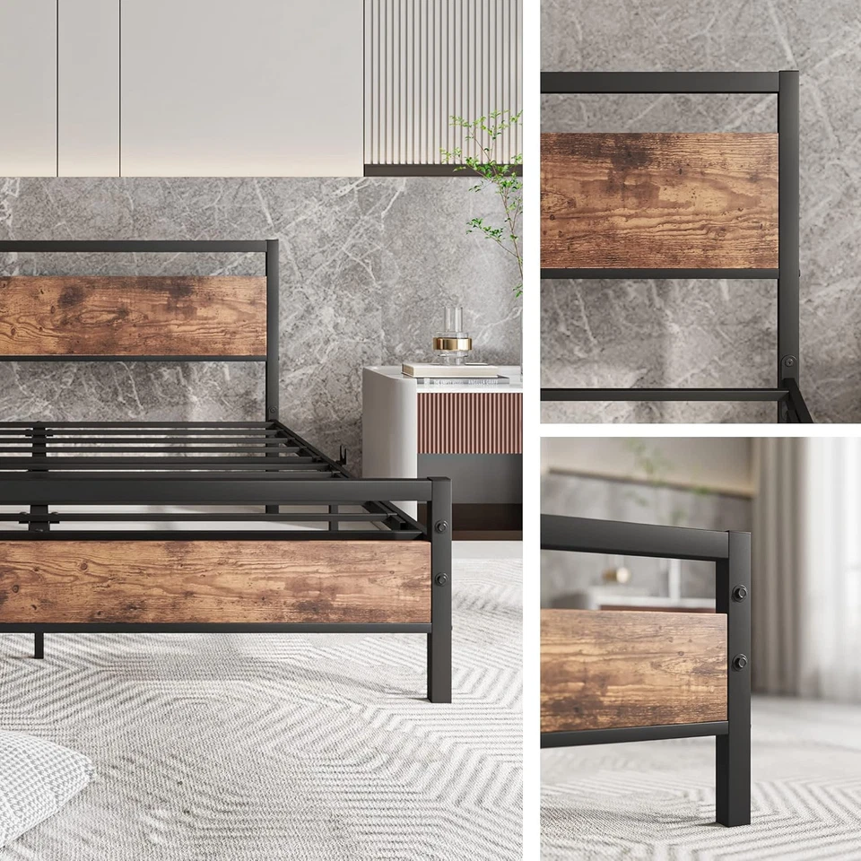 Marco de cama Queen con cabecero, marco de cama de plataforma de metal tamaño Queen con almacenamiento Foto 4 de 4