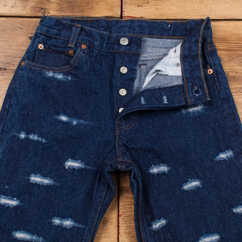 Vintage Levis 701 Jeans 27 x 27 USA Made 90s Raw Hem Dark Wash Straight Blau - Bild 4 von 4