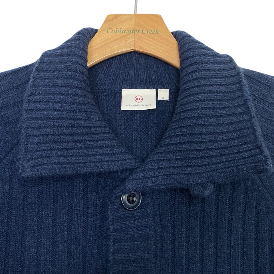 AG Adriano Goldschmied Cardigan Sweater Mens M Blue Ribbed Elbow Patch Wool NEW - Image 4 of 4