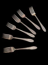 Vintage National Silver Co Art Deco 1936 Salad Forks (6) Triple Plate Silver 