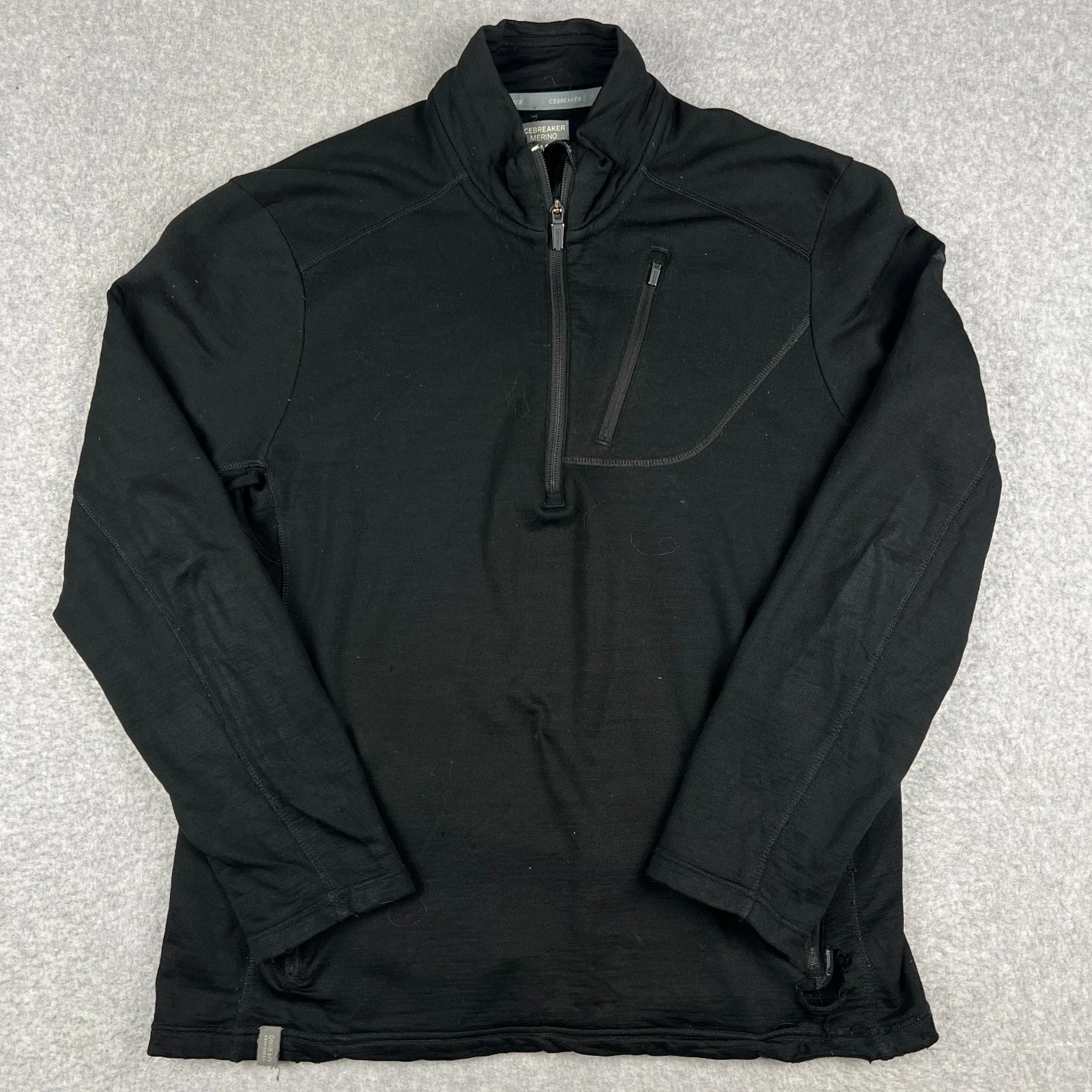 Icebreaker Merino Wool Half Zip Baselayer Medium Mens Black Hiking READ