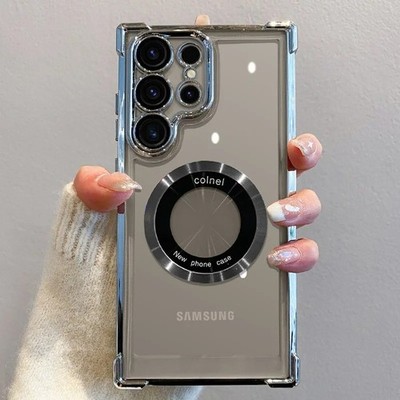 Clear MagSafe Plated Case Samsung Galaxy S25 S24 S23 Ultra Magnetic Cover UK