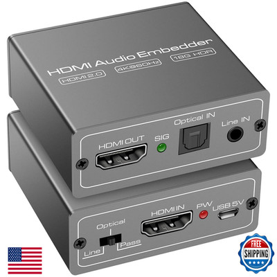 HDMI Audio Embedder Inserter Digital Analog Audio + DVI to HDMI Support TOSLINK