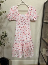 LoveShackFancy Floral Puff Sleeve Midi Sundress Ruffle Lace Cotton Blend O