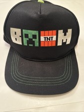 Minecraft Creeper TNT   Boom  SnapBack Hat Black  Green Kids One Size