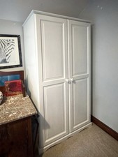 Solid Pine Wardrobe Painted White With 2 Rails And Shelf