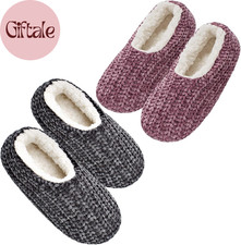 2-Pair Thick Warm Fuzzy Slippers for Women Indoor Fluffy Sherpa Lined, Winter Ho