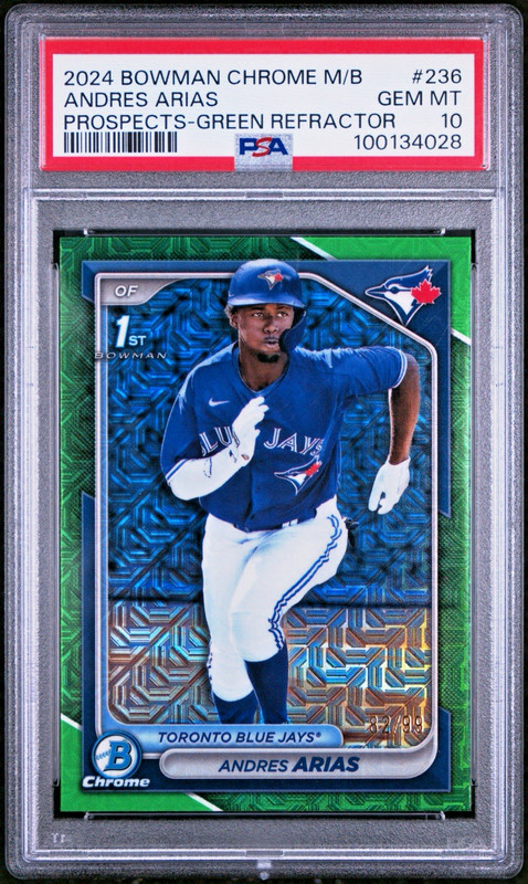 2024 Bowman Chrome Andres Arias  /99  Green  Refractor PSA 10 POP1