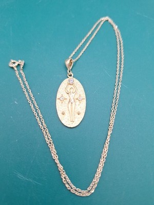 925 Gold Greek Goddess Cybele Pendant Necklace 19.5''.