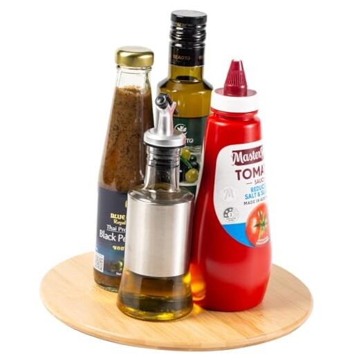 10 Inch Bamboo Wood Lazy Susan Organizer for Cabinet, HENABLE Lazy Susan Spice