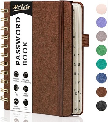 Password Book with Alphabetical Tabs, Small 4.7x6 in - Brown | Internet Login Re
