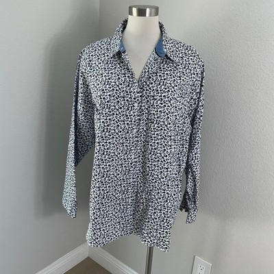 Croft & Barrow Womens Plus 3X Floral Button Up Shirt Black White Long Sleeve