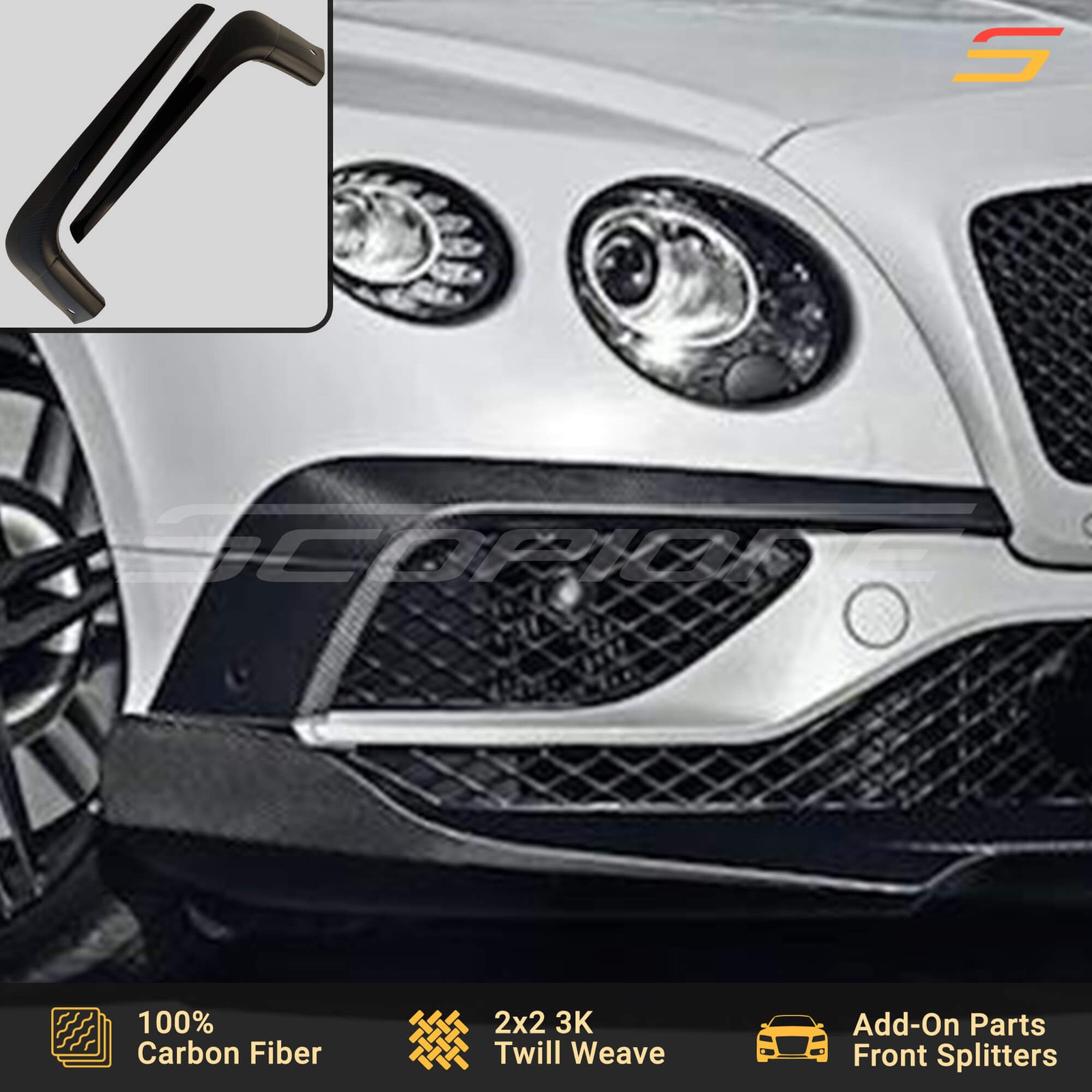 Scopione Carbon Front Bumper Lip Splitters for Bentley 16-18 Continental GT V8 S