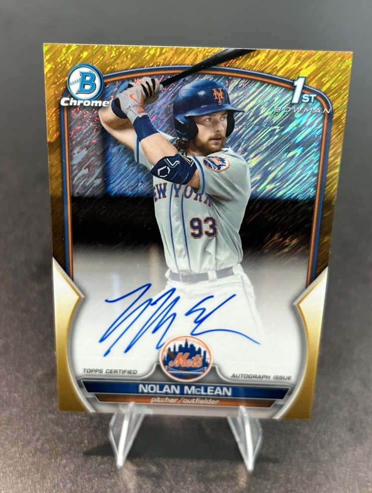 NOLAN MCLEAN 2023 1st Bowman Chrome Gold Shimmer Auto Refractor /50 NY Mets